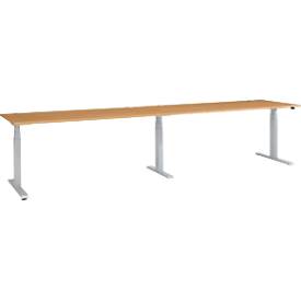 Schäfer Shop Select ERGO-T 2.0 Grote tafel, elektrische hoogteverstelling, rechthoekig, T-voet, B 3600 x D 800 x H 640-1300 mm, beuken/wit aluminium