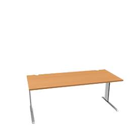 Schäfer Shop Pure Desk PLANOVA BASIC, rechthoekig, C-voet, B 1800 x D 800 x H 717 mm, beuken/wit aluminium + kabelgoot