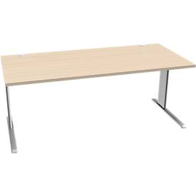 Schäfer Shop Pure Desk PLANOVA BASIC, rechthoekig, C-voet, B 1800 x D 800 x H 717 mm, ahorn/wit aluminium + kabelgoot