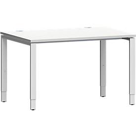 Schäfer Shop Genius bureau Modena Flex, rechthoekig, 4-poots buis, B 1200 x D 800 x H 650-850 mm, lichtgrijs/wit aluminium