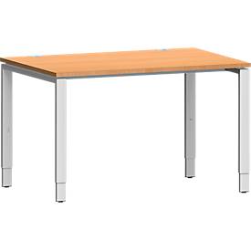 Schäfer Shop Genius bureau Modena Flex, rechthoekig, 4-poots buis, B 1200 x D 800 x H 650-850 mm, beuken/wit aluminium