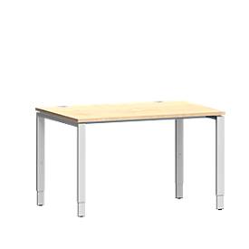 Schäfer Shop Genius bureau Modena Flex, rechthoekig, 4-poots buis, B 1200 x D 800 x H 650-850 mm, ahorn/wit aluminium