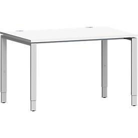 Schäfer Shop Genius bureau Modena Flex, rechthoekig, 4-poots buis, B 1200 x D 800 x H 650-850 mm, wit/wit aluminium