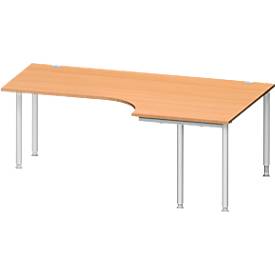 Schäfer Shop Genius Schäfer Shop  Genius Hoekbureautafel MODENA FLEX 90°, aanbouw rechts, tweezijdig, ingekorte zijpanelen, 4-poot ronde buis, beukenpatroon