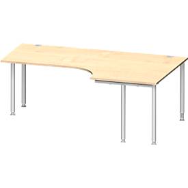Schäfer Shop Genius Schäfer Shop  Genius Hoekbureautafel MODENA FLEX 90°, aanbouw rechts, tweezijdig, ingekorte zijpanelen, 4-poot ronde buis, esdoornpatroon
