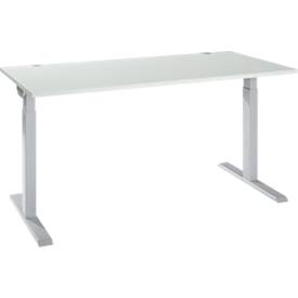Schäfer Shop Select ERGO-T 2.0 schrijftafel, rechthoekig, T-voet, B 1600 x D 800 x H 675-895 mm, aluminium lichtgrijs/wit
