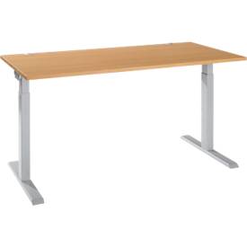 Schäfer Shop Select ERGO-T 2.0 bureau, rechthoekig, T-voet, B 1600 x D 800 x H 675-895 mm, beuken/wit aluminium