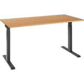 Schäfer Shop Select ERGO-T 2.0 bureau, rechthoekig, T-voet, B 1600 x D 800 x H 675-895 mm, beuken/antraciet