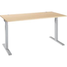 Schäfer Shop Select ERGO-T 2.0 schrijftafel, rechthoekig, T-voet, B 1600 x D 800 x H 675-895 mm, ahorn/wit aluminium