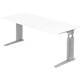 Bureautafel TARVIS, C-poot, rechthoek, B 1800 mm, onderstel zilver, in hoogte verstelbaar, wit