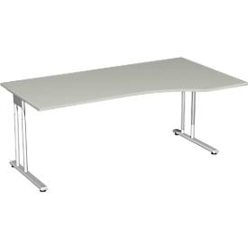 Bureautafel met aanbouw PALENQUE, C-poot, vrije vorm, handmatig in hoogte verstelbaar, aanbouw rechts, B 1800 x D 800/1000 x H 680-820 mm, lichtgrijs