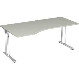 Bureautafel met aanbouw PALENQUE, C-poot, vrije vorm, links, B 1800 x D 1000/800 x H 680-820 mm, lichtgrijs