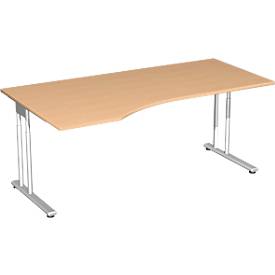 Bureautafel met aanbouw PALENQUE, C-poot, vrije vorm, links, B 1800 x D 1000/800 x H 680-820 mm, beukenpatroon
