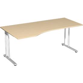 Bureautafel met aanbouw PALENQUE, C-poot, vrije vorm, links, B 1800 x D 1000/800 x H 680-820 mm, esdoornpatroon