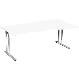 Bureautafel met aanbouw PALENQUE, C-poot, vrije vorm, handmatig in hoogte verstelbaar, aanbouw rechts, B 1800 x D 800/1000 x H 680-820 mm, wit