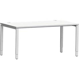 Schäfer Shop Genius bureau Modena Flex, rechthoekig, 4-poots buis, B 1600 x D 800 x H 650-850 mm, lichtgrijs/wit aluminium