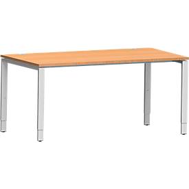 Schäfer Shop Genius bureau Modena Flex, rechthoekig, 4-poots buis, B 1600 x D 800 x H 650-850 mm, beuken/wit aluminium