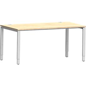 Schäfer Shop Genius bureau Modena Flex, rechthoekig, 4-poots buis, B 1600 x D 800 x H 650-850 mm, ahorn/wit aluminium