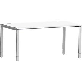 Schäfer Shop Genius bureau Modena Flex, rechthoekig, 4-poots buis, B 1600 x D 800 x H 650-850 mm, wit/wit aluminium