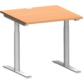 Schäfer Shop Genius MODENA FLEX bureau, T-poot ronde buis, B 800 x D 800 mm, beuken/wit aluminium