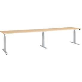 Schäfer Shop Select ERGO-T 2.0 Big desk, elektrische hoogteverstelling, rechthoekig, T-voet, B 3600 x D 800 x H 640-1300 mm, ahorn/wit aluminium