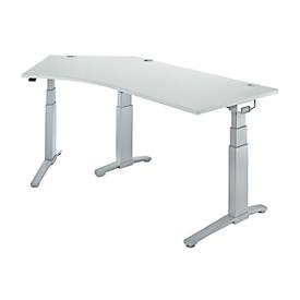 Schäfer Shop Genius Schäfer Shop  Genius Bureautafel 135° PLANOVA ergoSTYLE, aanbouw links, tweetraps elektr. in hoogte verstelbaar, B 2165 mm, lichtgrijs/blank aluminium