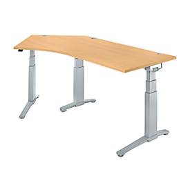 Schäfer Shop Genius Schäfer Shop  Genius Bureautafel 135° PLANOVA ergoSTYLE, aanbouw links, tweetraps elektr. in hoogte verstelbaar, B 2165 mm, beuken/blank aluminium