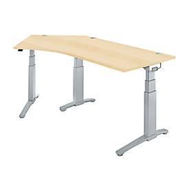 Schäfer Shop Genius Schäfer Shop  Genius Bureautafel 135° PLANOVA ergoSTYLE, aanbouw links, tweetraps elektr. in hoogte verstelbaar, B 2165 mm, esdoorn/blank alu