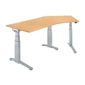 Schäfer Shop Genius Schäfer Shop  Genius Bureautafel 135° PLANOVA ERGOSTYLE, aanbouw rechts, tweetraps elektr. in hoogte verstelbaar, B 2165 mm, beuken/blank aluminium