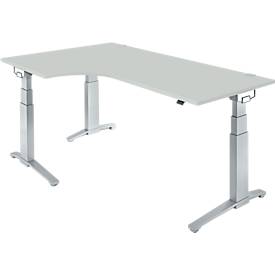 Schäfer Shop Genius Schäfer Shop  Genius Hoekbureautafel 90° PLANOVA ERGOSTYLE, aanbouw links, tweetraps elektrisch in hoogte verstelbaar, B 2000 mm, lichtgrijs/blank aluminium