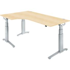 Schäfer Shop Genius Schäfer Shop  Genius Hoekbureautafel 90° PLANOVA ERGOSTYLE, aanbouw links, tweetraps elektrisch in hoogte verstelbaar, B 2000 mm, esdoornpatroon/blank aluminium