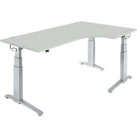 Schäfer Shop Genius Schäfer Shop  Genius Hoekbureautafel 90° PLANOVA ERGOSTYLE, aanbouw links, tweetraps elektrisch in hoogte verstelbaar, B 2000 mm, lichtgrijs/blank aluminium