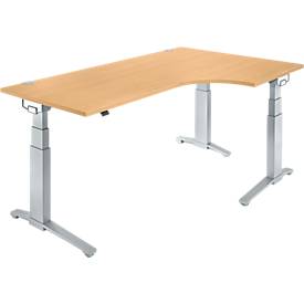 Schäfer Shop Genius Schäfer Shop  Genius Hoekbureautafel 90° PLANOVA ERGOSTYLE, aanbouw rechts, tweetraps elektrisch in hoogte verstelbaar, B 2000 mm, beukenpatroon/blank aluminium