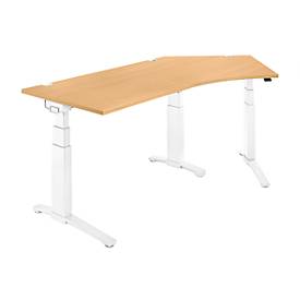 Schäfer Shop Genius Schäfer Shop  Genius Bureautafel 135° PLANOVA ergoSTYLE, aanbouw rechts, tweetraps elektr. in hoogte verstelbaar, B 2165 mm, beuken/wit