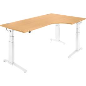Schäfer Shop Genius Schäfer Shop  Genius Hoekbureautafel 90° PLANOVA ERGOSTYLE, aanbouw rechts, tweetraps elektrisch in hoogte verstelbaar, B 2000 mm, beukenpatroon/wit