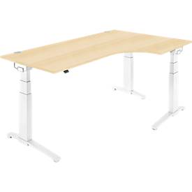 Schäfer Shop Genius Schäfer Shop  Genius Hoekbureautafel 90° PLANOVA ERGOSTYLE, aanbouw rechts, tweetraps elektrisch in hoogte verstelbaar, B 2000 mm, esdoornpatroon/wit