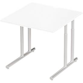 Schäfer Shop Select Desk COMBITEC, vierkant, C-poot, B 800 x D 800 x H 677-817 mm, wit/wit aluminium