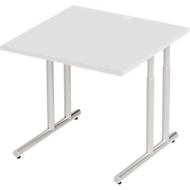 Schäfer Shop Select Desk COMBITEC, vierkant, C-poot, B 800 x D 800 x H 677-817 mm, aluminium lichtgrijs/wit