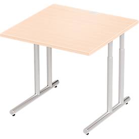 Schäfer Shop Select bureau COMBITEC, vierkant, C-poot, B 800 x D 800 x H 677-817 mm, ahorn/wit aluminium