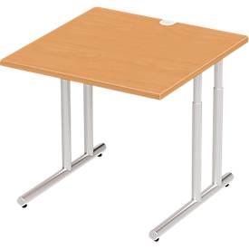 Schäfer Shop Select Desk COMBITEC, vierkant, C-poot, B 800 x D 800 x H 677-817 mm, beuken/wit aluminium