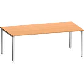 Schäfer Shop Genius Bureau MODENA FLEX, rechthoekig, 4-poots vierkante buis, B 2000 x D 1000 x H 720-820 mm, beuken/blank aluminium