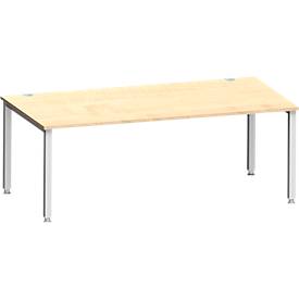 Schäfer Shop Genius Bureau MODENA FLEX, rechthoekig, 4-poots vierkante buis, B 2000 x D 1000 x H 720-820 mm, ahorn/blank aluminium