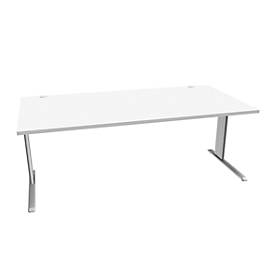 Schäfer Shop Pure Desk PLANOVA BASIC, rechthoekig, C-voet, B 2000 x D 1000 x H 717 mm, wit/wit aluminium + kabelgoot