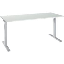 Schäfer Shop Select ERGO-T 2.0 schrijftafel, rechthoekig, T-voet, B 1800 x D 800 x H 675-895 mm, aluminium lichtgrijs/wit