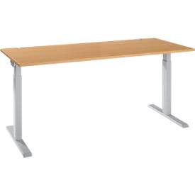 Schäfer Shop Select ERGO-T 2.0 schrijftafel, rechthoekig, T-voet, B 1800 x D 800 x H 675-895 mm, beuken/wit aluminium