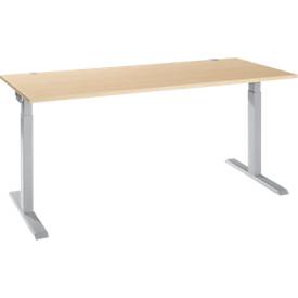 Schäfer Shop Select ERGO-T 2.0 schrijftafel, rechthoekig, T-voet, B 1800 x D 800 x H 675-895 mm, ahorn/wit aluminium