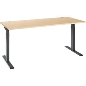 Schäfer Shop Select ERGO-T 2.0 schrijftafel, rechthoekig, T-voet, B 1800 x D 800 x H 675-895 mm, ahorn/antraciet