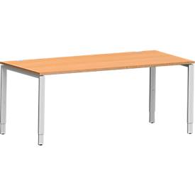 Schäfer Shop Genius bureau Modena Flex, rechthoekig, 4-poots buis, B 1800 x D 800 x H 650-850 mm, beuken/wit aluminium