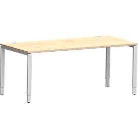 Schäfer Shop Genius bureau Modena Flex, rechthoekig, 4-poots buis, B 1800 x D 800 x H 650-850 mm, ahorn/wit aluminium