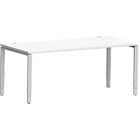 Schäfer Shop Genius bureau Modena Flex, rechthoekig, 4-poots buis, B 1800 x D 800 x H 650-850 mm, wit/wit aluminium